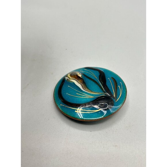 Handmade Enamel Over Copper Round Brooch with Artistic Abstract Design - Picture 5 of 7